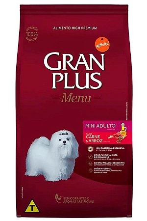 Ração GranPlus Menu High Premium Sabor Carne e Arroz para Cães Adultos Minis - 3kg, 10kg ou 15kg