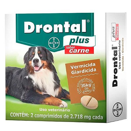 Vermífugo Drontal Plus Sabor Carne para Cães até 35Kg - 2 Comprimidos