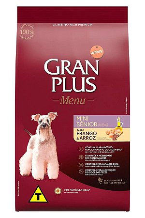 Ração GranPlus Menu Sênior Super Premium Sabor Frango e Arroz para Cães Mini - 3kg ou 10,1kg