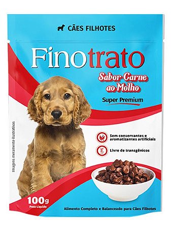 Ração Úmida Finotrato Super Premium Sachê Sabor Carne ao Molho para Cães Filhotes - 100g