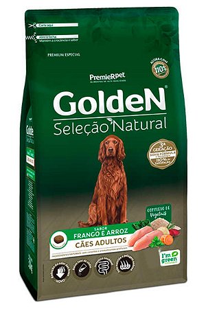 Ração Golden Seleção Natural Sabor Frango e Arroz para Cães Adultos - 12kg