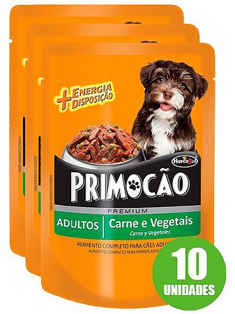 Ração Úmida Primocão Sachê Sabor Carne e Vegetais para Cães Adultos 100g - 10 unidades