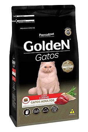 Ração Golden Sabor Carne para Gatos Adultos - 1kg, 3kg ou 10,1Kg