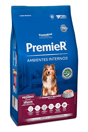 Ração Premier Super Premium Ambientes Internos Sabor Frango e Salmão para Cães Sênior 7 anos + de Raças Pequenas - 1kg, 2,5kg ou 12kg