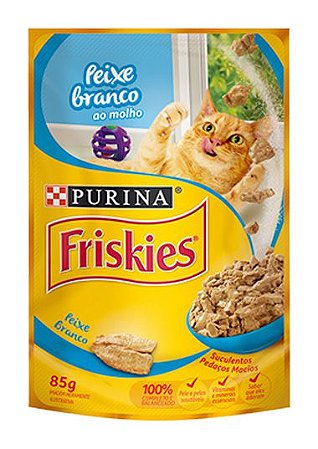 Ração Úmida Nestlé Purina Friskies Sachê Sabor Peixe Branco ao Molho para Gatos Adultos - 85g