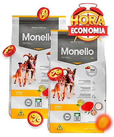 Ração Monello Go Premium Especial Sabor Carne para Cães Adultos - Combo com 30kg (2x 15kg)