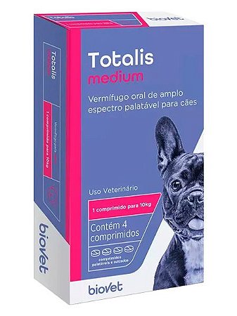 Vermífugo Biovet Totalis Medium​ para Cães até 10kg - 4 Comprimidos