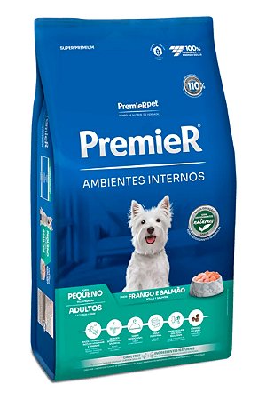 Ração Premier Super Premium Ambientes Internos Sabor Frango e Salmão para Cães Adultos de Raças Pequenas - 1kg, 2,5kg, 7,5kg ou 12kg