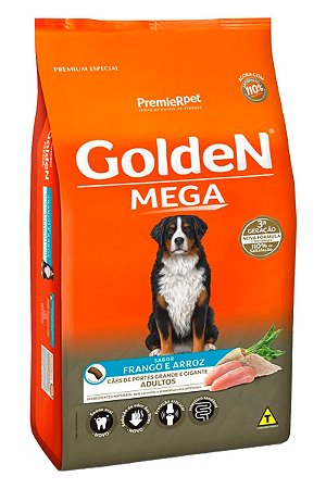 Ração Golden Mega Sabor Frango e Arroz para Cães Adultos de Porte Grande e Gigante - 15kg