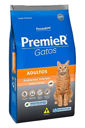 Ração Premier Ambientes Internos Sabor Frango para Gatos Adultos - 7,5kg