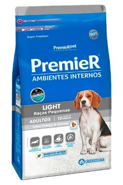 Ração Premier Light Ambientes Internos Sabor Frango e Salmão para Cães Adultos de Raças Pequenas - 1kg ou 2,5kg