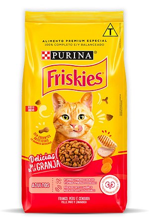 Ração Nestlé Purina Friskies Delícias da Granja Sabor Frango, Peru e Cenoura para Gatos Adultos - 1kg, 3kg ou 10,1kg