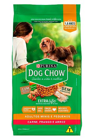 Ração Nestlé Purina Dog Chow Sabor Carne, Frango e Arroz para Cães Adultos Minis e Pequenos - 1kg, 3kg ou 15kg