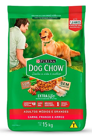Ração Nestlé Purina Dog Chow Sabor Carne, Frango e Arroz para Cães Adultos Médios e Grandes - 15kg