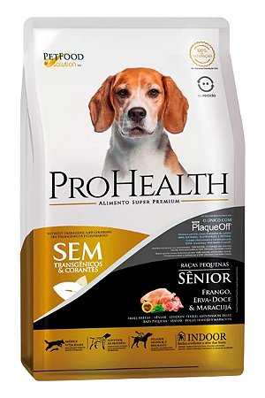 Ração ProHealth Super Premium Sabor Frango, Erva-Doce e Maracujá para Cães Adultos Sênior de Raças Pequenas - 1kg ou 2,5kg
