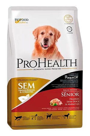 Ração ProHealth Super Premium Sabor Frango, Erva-Doce e Maracujá para Cães Adultos Sênior de Raças Médias - 2,5kg