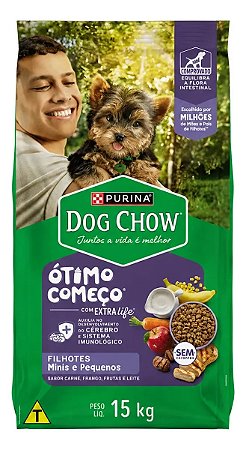 Ração Nestlé Purina Dog Chow Sabor Carne, Frango e Arroz para Cães Filhotes Minis e Pequenos - 1kg, 3kg ou 15kg