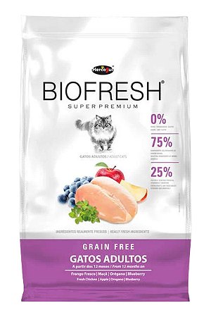 Ração Biofresh Super Premium Sabor Frango, Maçã, Orégano e Blueberry para Gatos Adultos - 7,5Kg