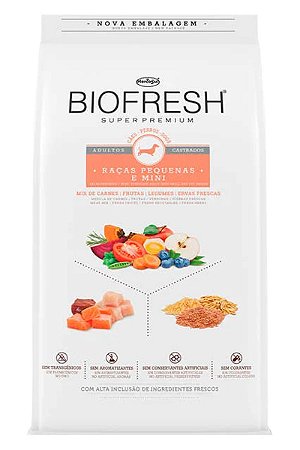 Ração Biofresh Super Premium Sabor Mix de Carne, Frutas, Legumes e Ervas Frescas para Cães Castrados de Raças Pequenas e Minis - 10,1Kg
