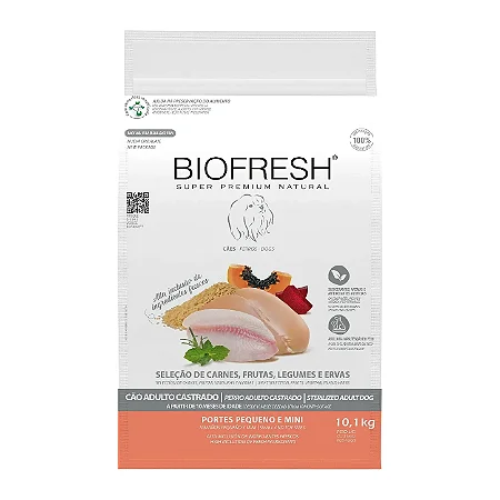 Ração Biofresh Super Premium Sabor Mix de Carne, Frutas, Legumes e Ervas Frescas para Cães Castrados de Raças Pequenas e Minis - 10,1Kg