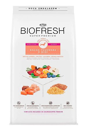 Ração Biofresh Super Premium Light Sabor Mix de Carne, Frutas, Legumes e Ervas Frescas para Cães Adultos de Raças Pequenas e Minis - 10,1Kg
