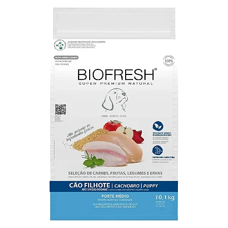 Ração Biofresh Super Premium Sabor Mix de Carne, Frutas, Legumes e Ervas Frescas para Cães Filhotes de Raças Médias - 10,1Kg