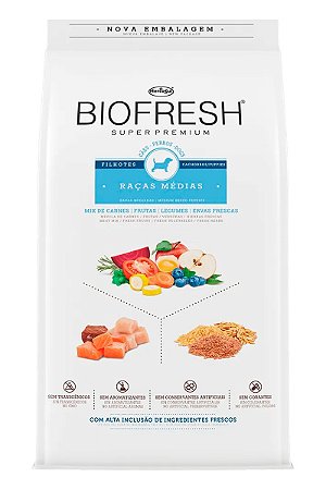 Ração Biofresh Super Premium Sabor Mix de Carne, Frutas, Legumes e Ervas Frescas para Cães Filhotes de Raças Médias - 10,1Kg