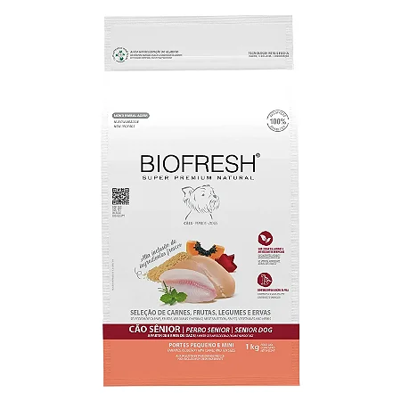 Ração Biofresh Super Premium Sabor Mix de Carne, Frutas, Legumes e Ervas Frescas para Cães Sênior de Raças Pequenas e Minis - 10,1Kg