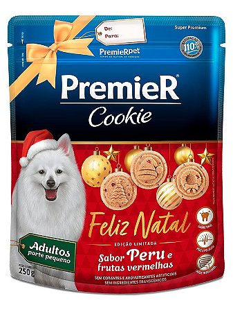 Biscoito Premier Cookie de Natal Sabor Peru e Frutas Vermelhas para Cães Adultos de Raças Pequenas - 250g