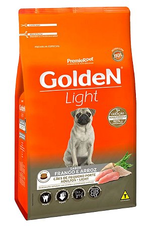 Ração Golden Light Mini Bits Sabor Frango e Arroz para Cães Adultos de Raças Pequenas - 3Kg ou 10,1kg
