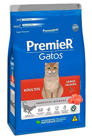 Ração Premier Super Premium Sabor Salmão para Gatos Adultos Ambientes Internos - 500g ou 7,5kg