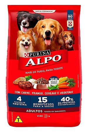 Ração Nestlé Purina Alpo Carne, Frango, Cereais e Vegetais para Cães Adultos de Todos os Tamanhos - 18kg