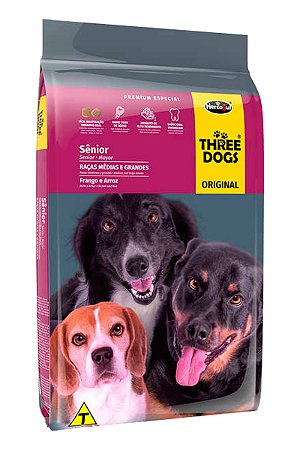 Ração Three Dogs Original Premium Especial Sabor Frango e Arroz  para Cães Sênior de Raças Médias e Grandes - 15kg