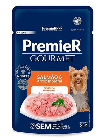 Ração Úmida Premier Gourmet Sachê Sabor Salmão e Arroz Integral para Cães Adultos Raças Pequenas - 85g