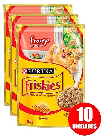 Ração Úmida Nestlé Purina Friskies Sachê Sabor Frango ao Molho para Gatos Adultos 85g - 10 unidades