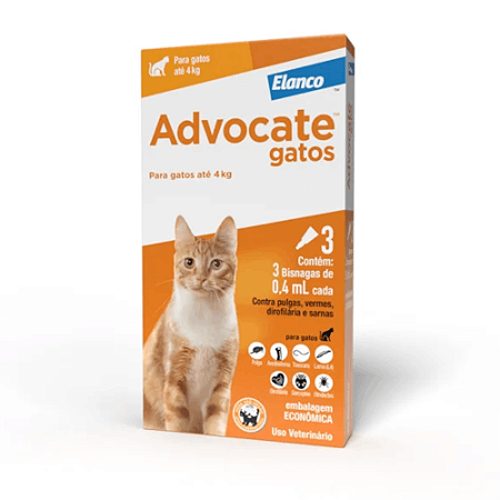 Antipulgas Advocate para Gatos de até 4 Kg Combo com 3 Bisnagas de 0,4 mL - Elanco