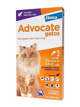 Antipulgas Advocate para Gatos de 4 a  8Kg Combo com 3 Bisnagas de 0,8 mL - Elanco