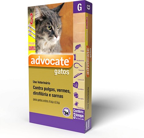 Antipulgas Advocate para Gatos de 4 a  8Kg Combo com 3 Bisnagas de 0,8 mL - Elanco
