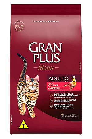 Ração GranPlus Menu High Premium Sabor Carne e Arroz para Gatos Adultos - 3kg ou 10,1kg