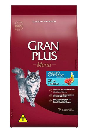 Ração GranPlus Menu High Premium Sabor Atum e Arroz para Gatos Adultos Castrados - 3kg ou 10,1kg