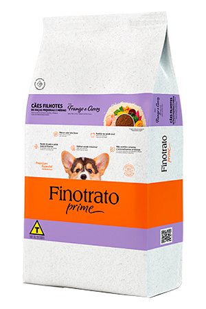 Ração Finotrato Prime Premium Especial Sabor Frango e Arroz para Cães Filhotes de Raças Pequenas e Médias - 10,1kg ou 20kg