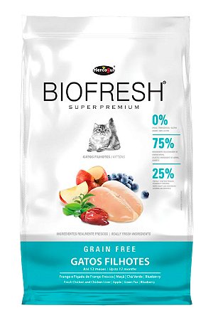Ração Biofresh Super Premium Sabor Frango e Fígado de Frango Frescos, Maçã, Chá Verde e Blueberry para Gatos Filhotes - 400g ou 1,5kg