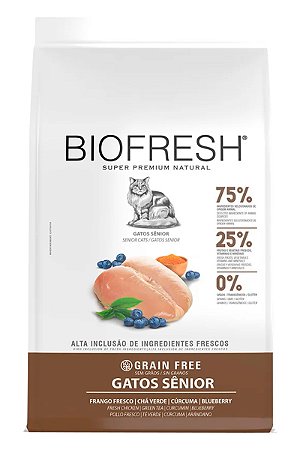 Ração Biofresh Super Premium Sabor Frango Fresco, Chá Verde, Cúrcuma e Blueberry para Gatos Sênior - 1,5kg