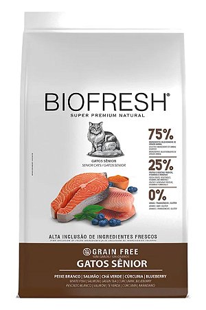 Ração Biofresh Super Premium Sabor Peixe Branco, Salmão, Chá Verde, Cúrcuma e Blueberry para Gatos Sênior - 1,5kg