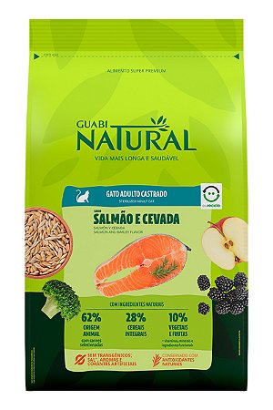 Ração Guabi Natural Super Premium Sabor Salmão e Cevada para Gatos Adultos Castrados - 500g ou 1,5kg