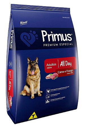 Ração Primus Premium Especial All Day Sabor Carne e Frango para Cães Adultos - 10,1kg, 15kg ou 20kg