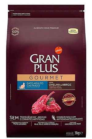 Ração GranPlus Gourmet High Premium Sabor Ovelha e Arroz para Gatos Castrados - 3kg ou 10,1kg