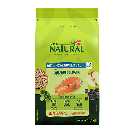 Ração Guabi Natural Super Premium Sabor Salmão e Cevada para Cães Adultos de Raças Minis e Pequenas - 2,5kg ou 10,1kg