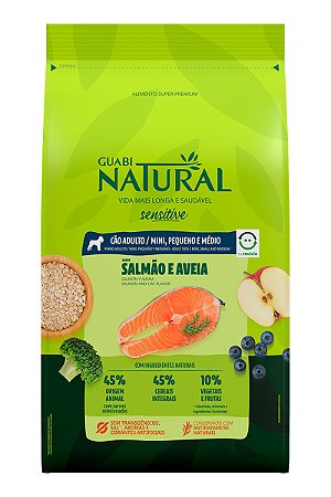 Ração Guabi Natural Super Premium Sensitive Sabor Salmão e Aveia para Cães Adultos de Raças Minis, Pequenas e Médias - 10,1kg