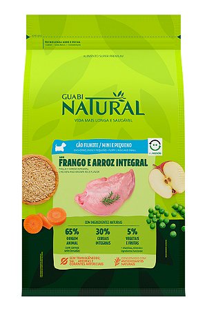 Ração Guabi Natural Super Premium Sabor Frango e Arroz Integral para Cães Filhotes de Raças Minis e Pequenas - 2,5kg ou 10,1kg